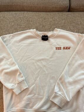 KITTENISH White Crewneck with Orange 'YEE HAW' Embroidery